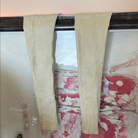 HANDCRAFTED Cream thigh high leggings made from rag & bone leather pants - Picture 1 of 7